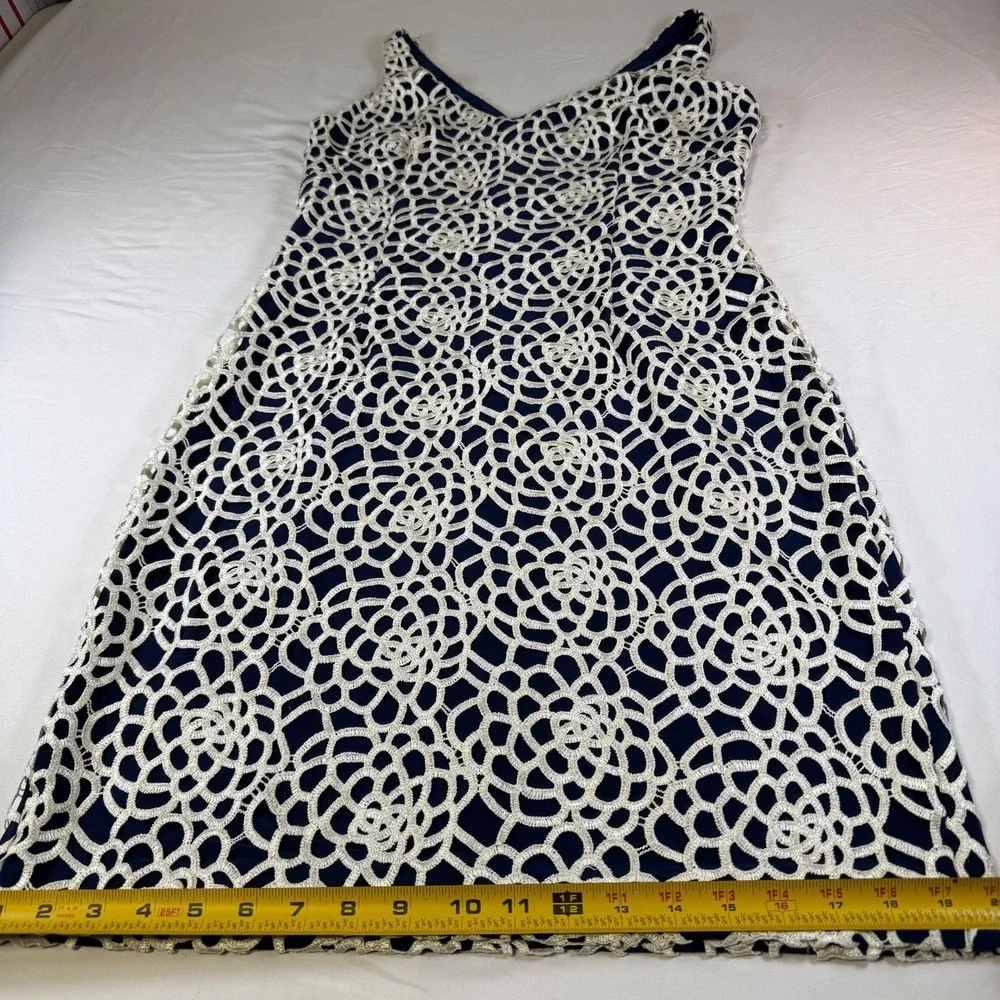 LRL Ralph Lauren Navy & White Crochet Lace Sheath Dress Size 10 Sleeveless